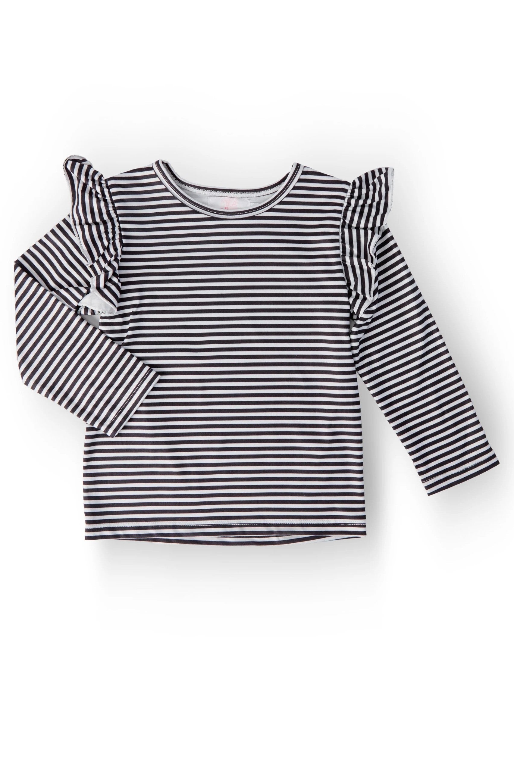 Black & White Long Sleeve Stripe Ruffled Tee