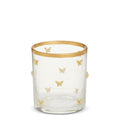 T Light Holder Glass Gold Butterflies 3.5"