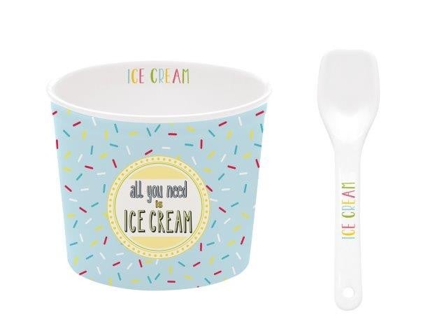 Ice Cream Dish with Spoon - Blue