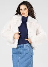 Jacket Faux Fur Cream Crop Medium