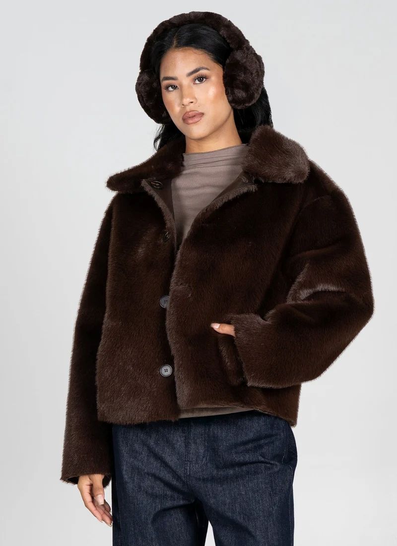 Jacket Faux Fur Brown Reversible Large