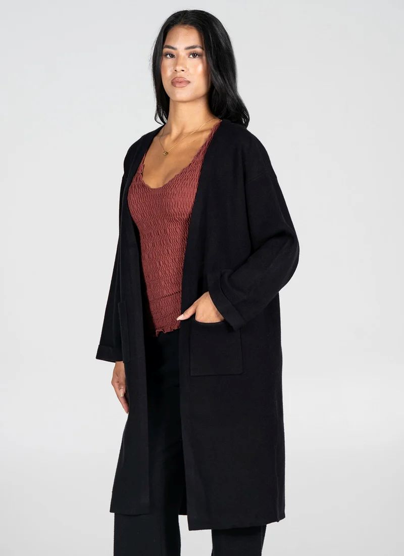 Knit Cardigan Long Viscose Blend Black Small Medium