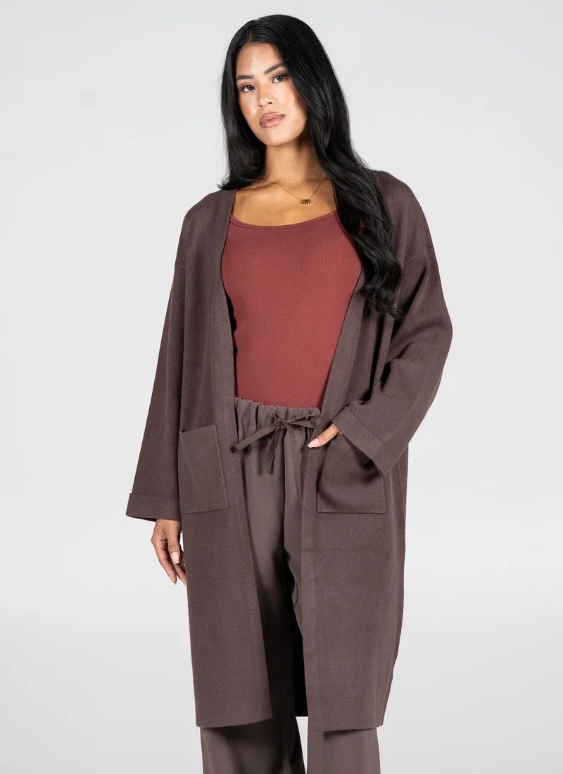 Knit Cardigan Long Viscose Blend Coffee Small Medium