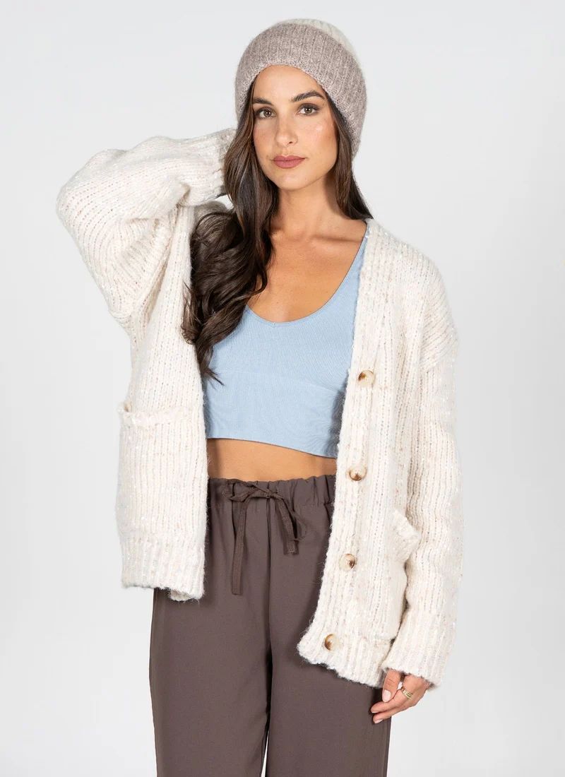 Sweater Relaxed Fit Cardigan Cream Mix Medium Large