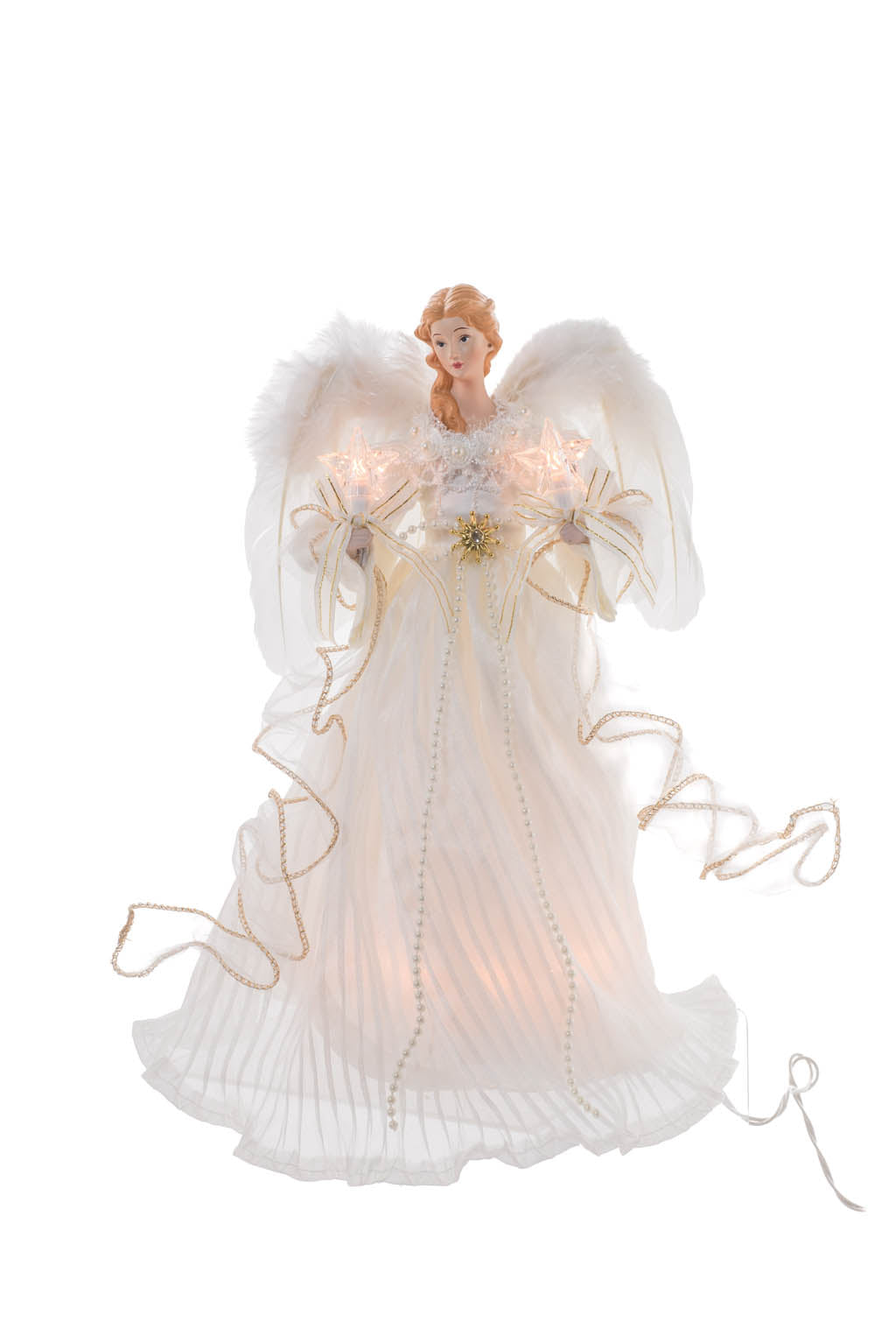 Starlight Collection| Angel Tree Topper 13.5" Ivory Cloth Illuminated