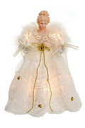 Starlight Collection| Angel Tree Topper 10 Light  9.5" White w/ Vintage Linen Skirt