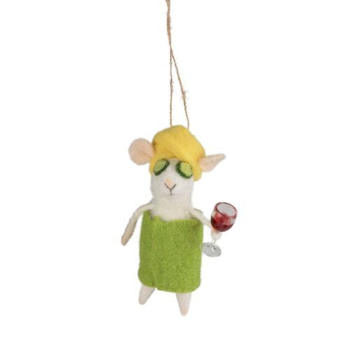 Felt Spa Mouse Ornament with Robe & Cucumbers