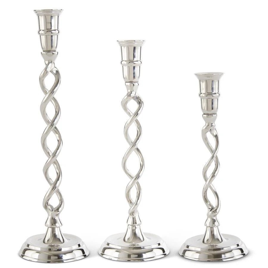 Silver Metal Twisted Taper Candle Holders