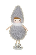 Grey Fabric Puffball Girl Ornament 6"