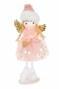 Ornament Pink  Sequin Angel Wood Base Posable Legs 6.75"