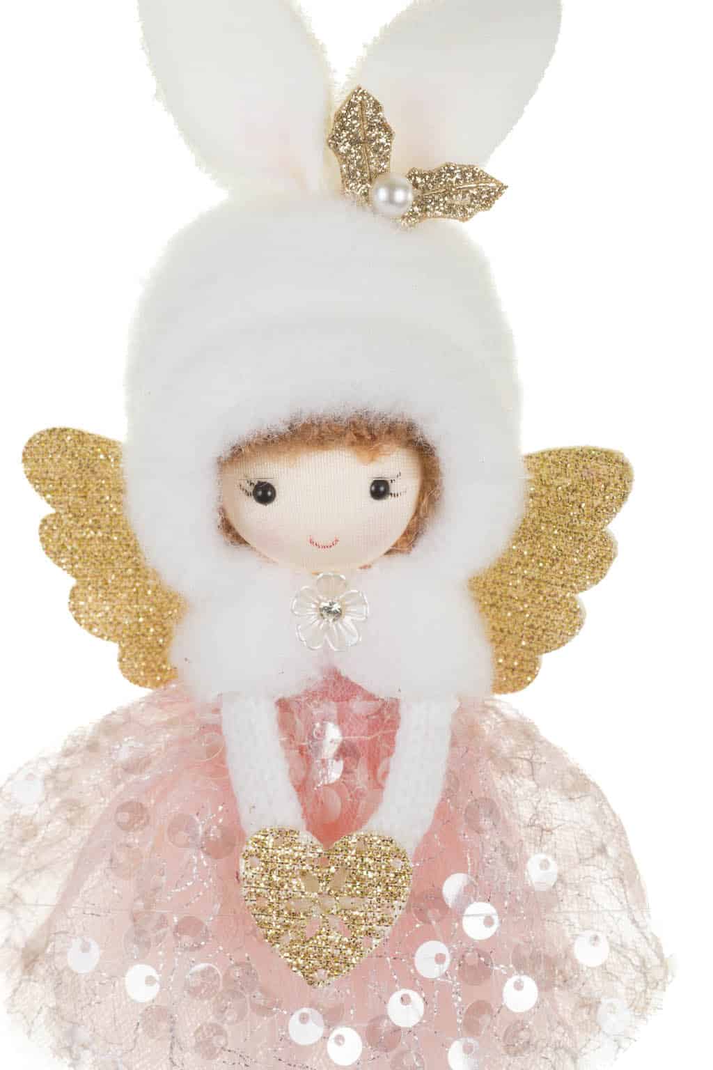 Starlight Collection | Pink & White Fabric Girl W/ Bunny Ears 8"