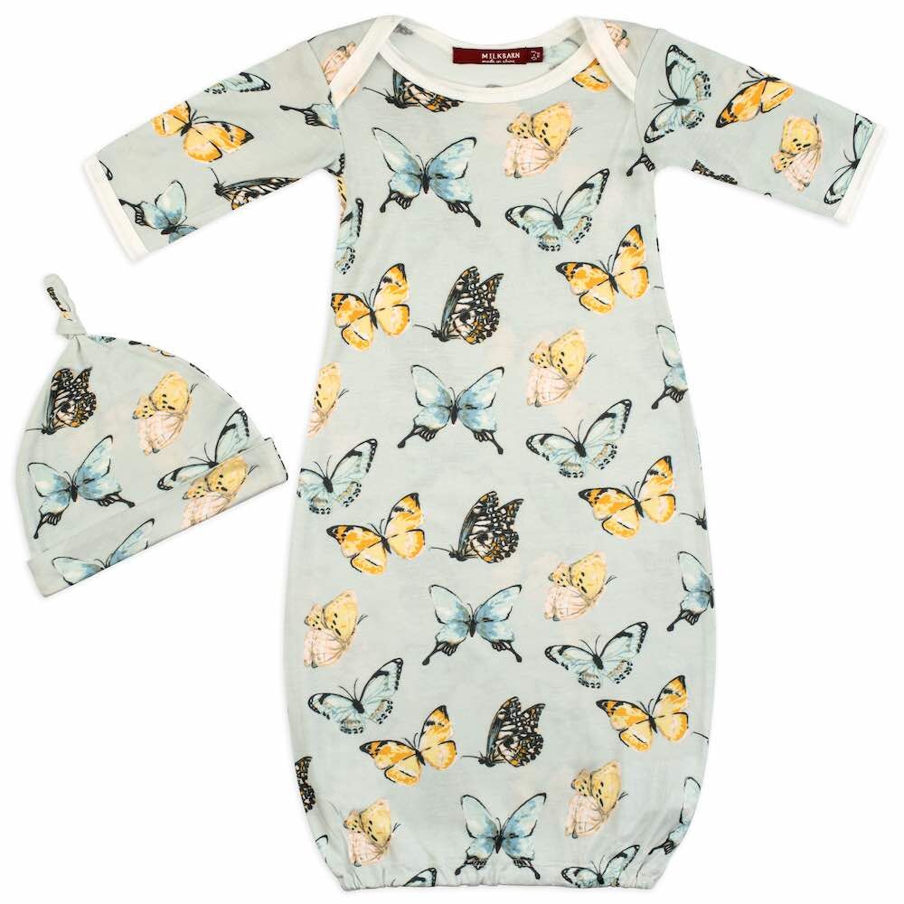 Bamboo Newborn Gown & Hat Set Butterfly Milkbarn