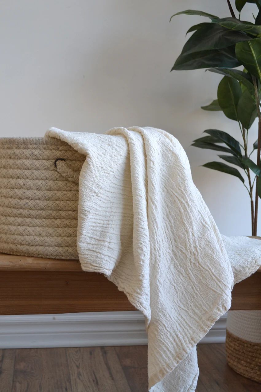 Cream White Linen Knit Throw