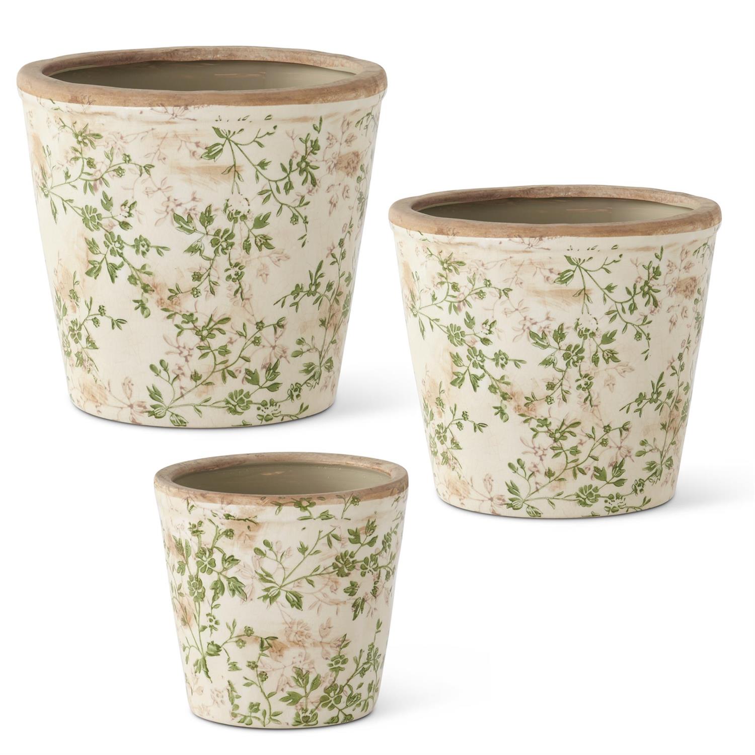 Ceramic Floral Pots Assorted Cream & Green