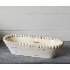 Beaded Mango Wood Oval Bowl