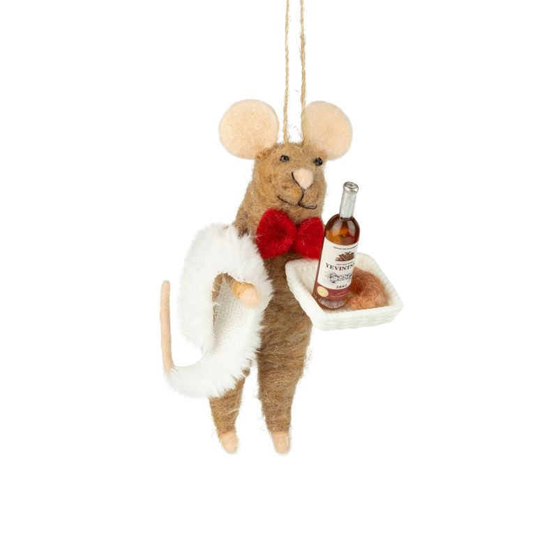 Mouse Waiter Ornament with Bow Tie & Wine Tray