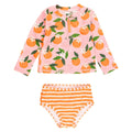 Peach Orange 2-Piece Long Sleeve Rash Guard Swimsuit