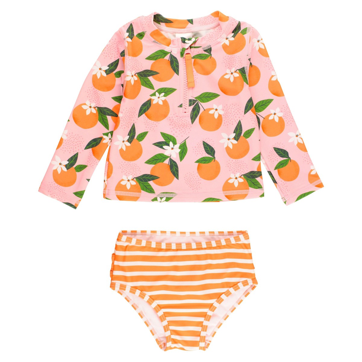 Peach Orange 2-Piece Long Sleeve Rash Guard Swimsuit