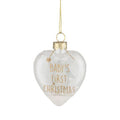 Baby's First Christmas Glass Heart Ornament - White & Gold