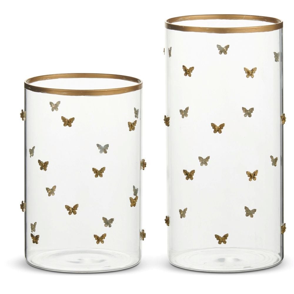 Hurricane Glass Gold Butterflies Large