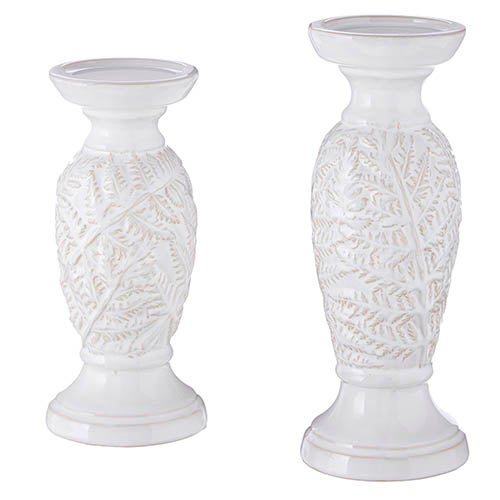 Candle Holders set of 2 Leaf Embossed 11.75"