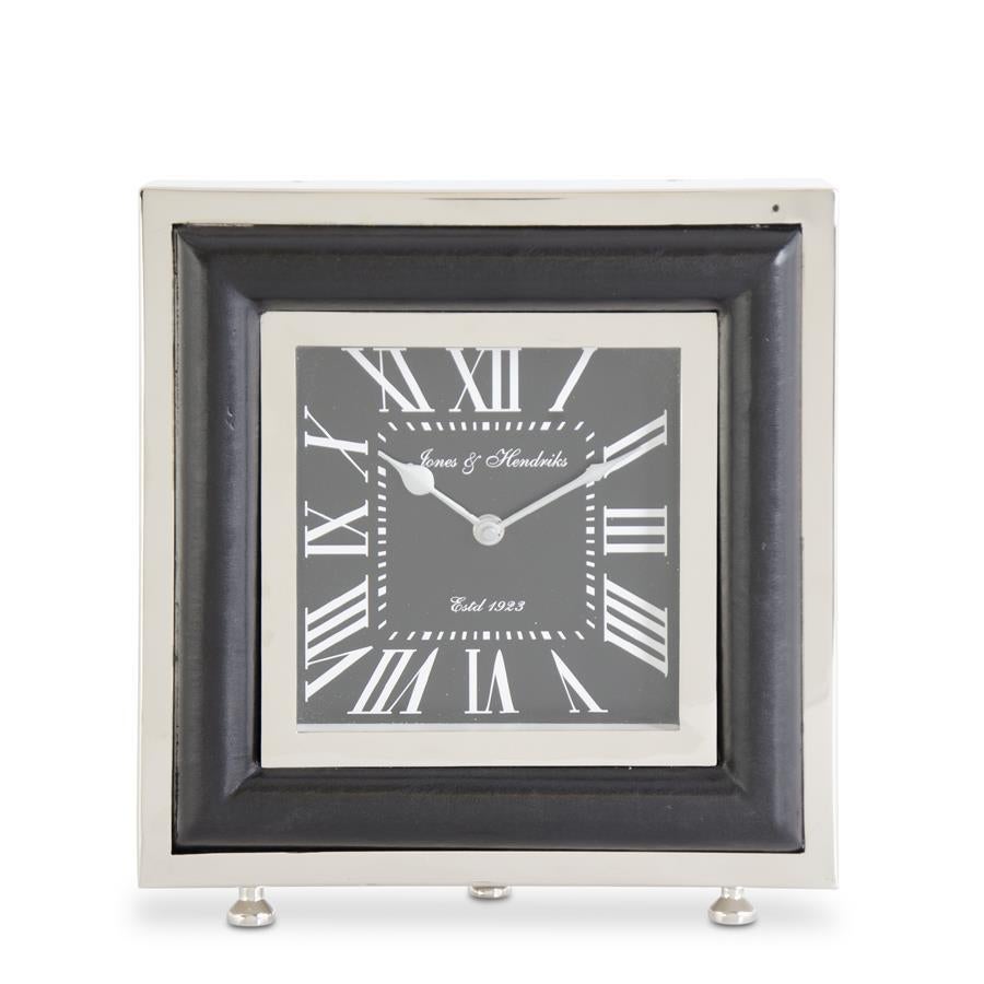 Clock 10.5" Black & Silver Square Tabletop