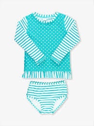 Bathing Suit Rashguard Bikini Blue Rufflebutts