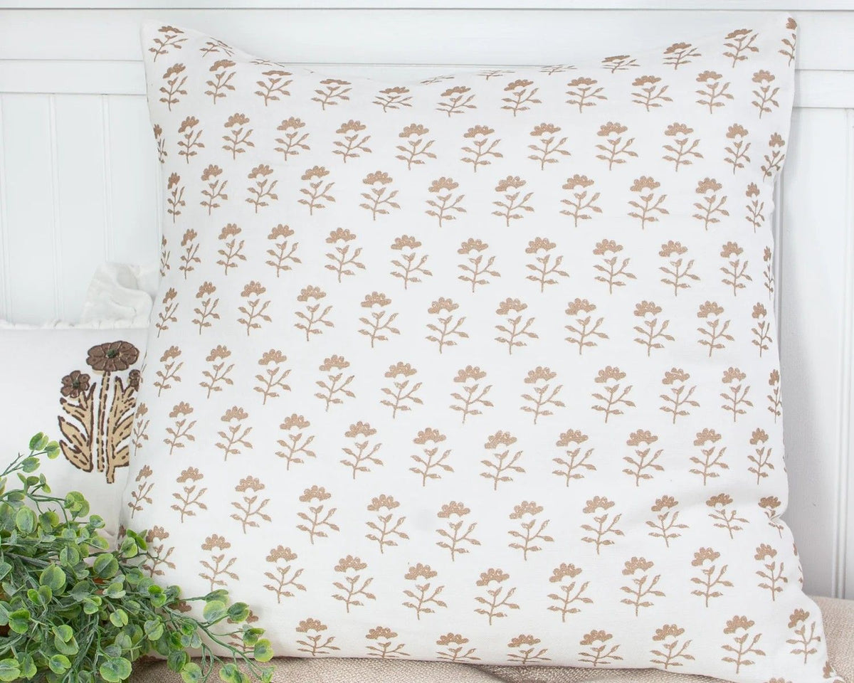 Mud Pie | Neutral Block Flower Bulb Print Pillow