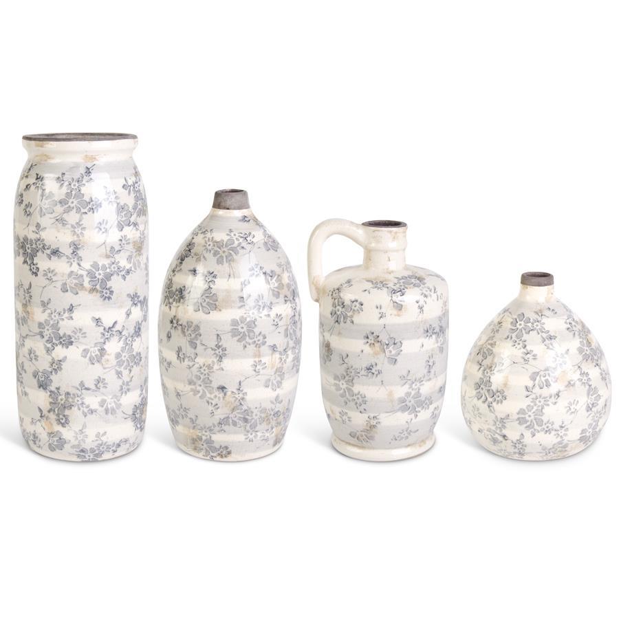 Vase Ceramic Cream Crackle Gray Floral