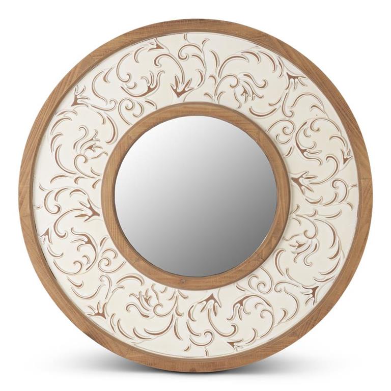 Mirror White Washed Embossed Round Scroll Framed