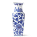 Vase Square Ceramic 14" Blue White Chinoiserie