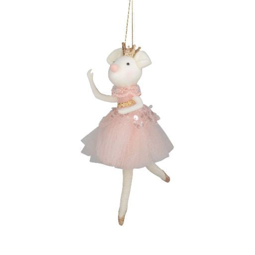 Ballerina Mouse Ornament - Pink with Gold Crown