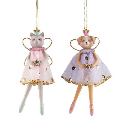 Cat & Dog Angel Ornaments - Assorted Lavender & Pink