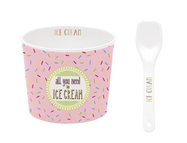 Ice Cream Dish with Spoon - Pink