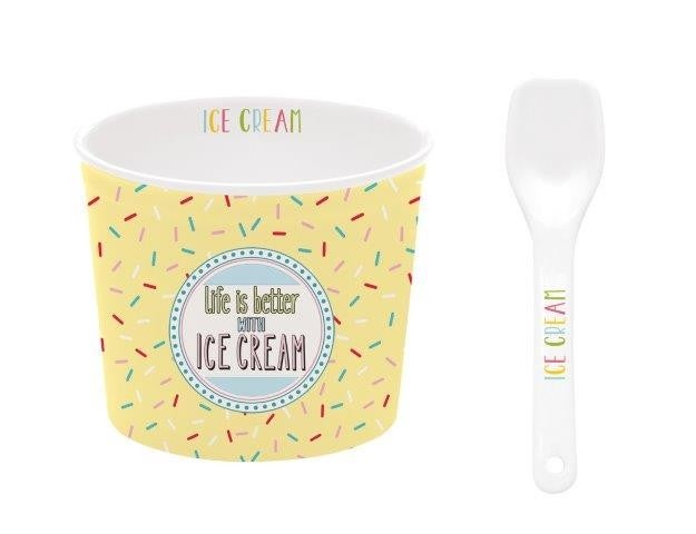 Ice Cream Dish with Spoon - Yellow