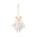 Felt Mouse Ornament in White Plush Coat with Gold Trim