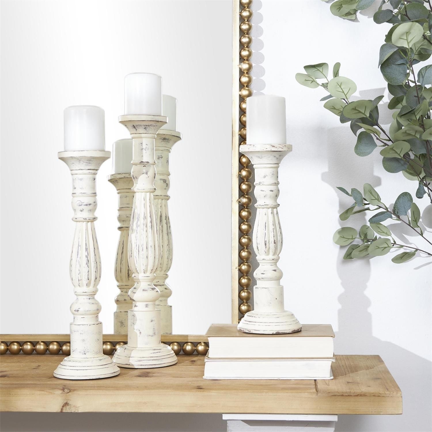 Mango Wood Candle Holder - White