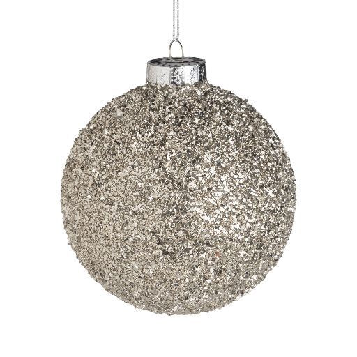 Vintage Silver Glass Ball Ornament with Glitter 4.5"