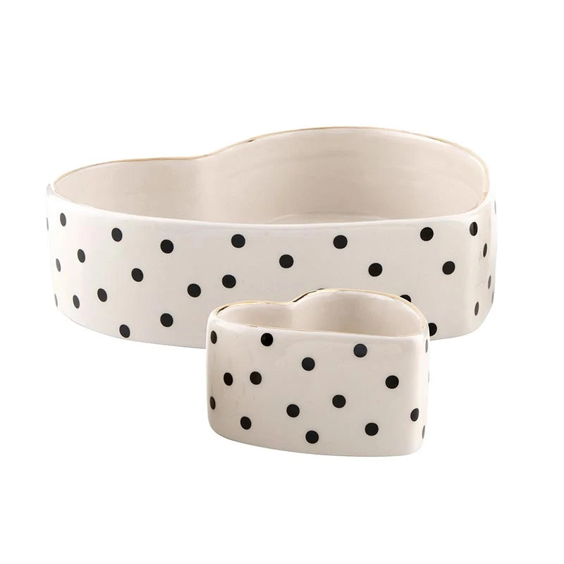 Ceramic Heart Platter & Side Bowl Set - Black & White