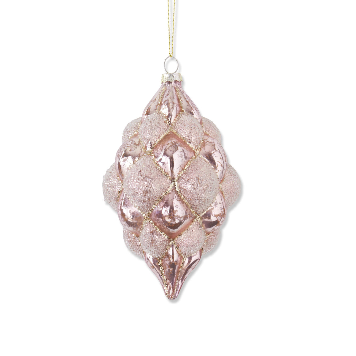 Pink Mercury Beaded Teardrop Hobnail Ornament