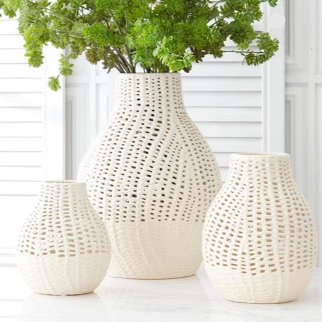 Vase Ceramic Basket Weave White Assorted