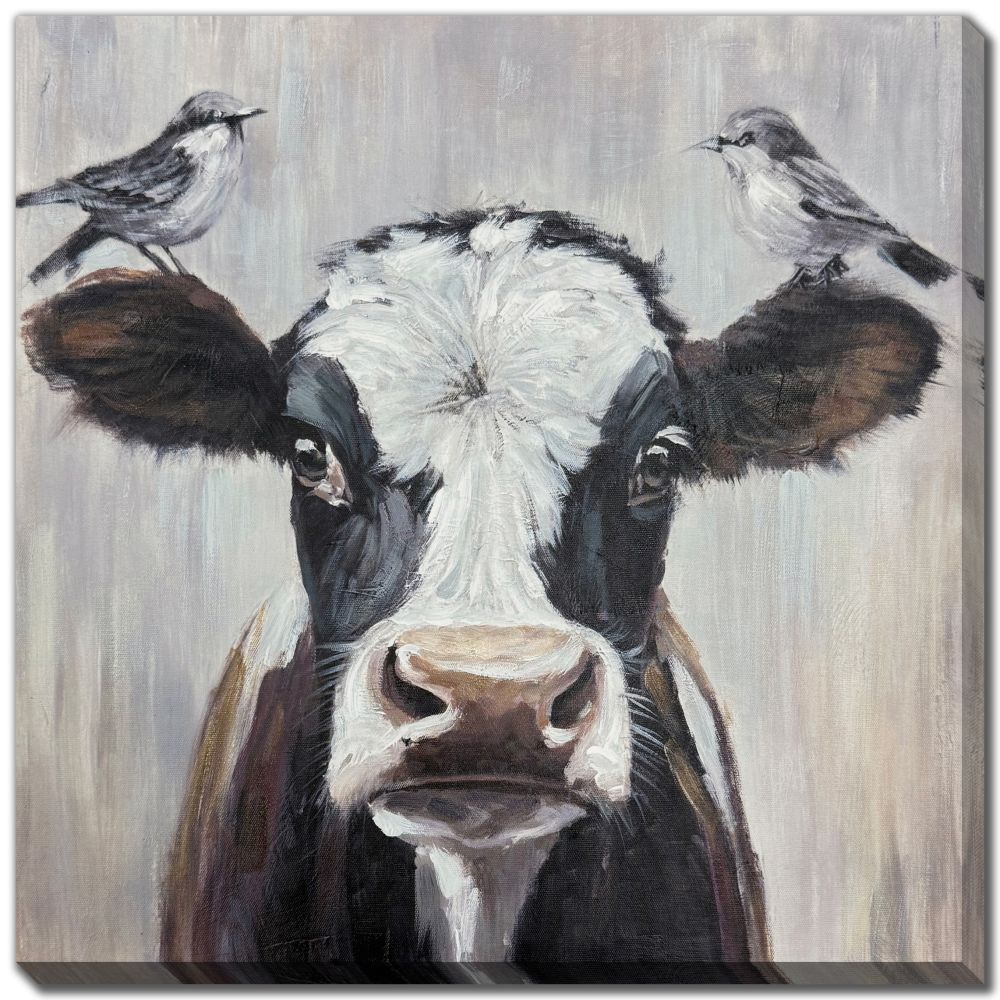 Feathered Friends Cow Wall Art 20 x 20"