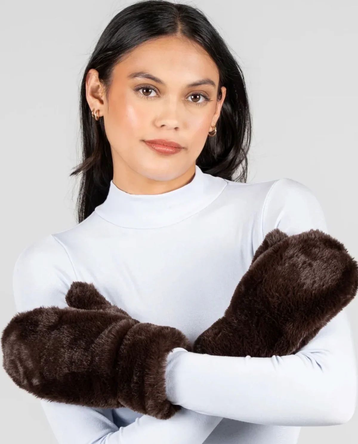 Gloves Faux Fur Brown