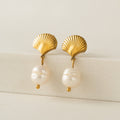 Lover's Tempo | Shell & Pearl Drop Gold Earrings