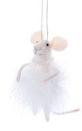 Felt Mouse Ornament with White Feather Tutu & Pearl