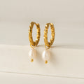 Lover's Tempo | Venus Pearl Drop Hoops Gold Earrings