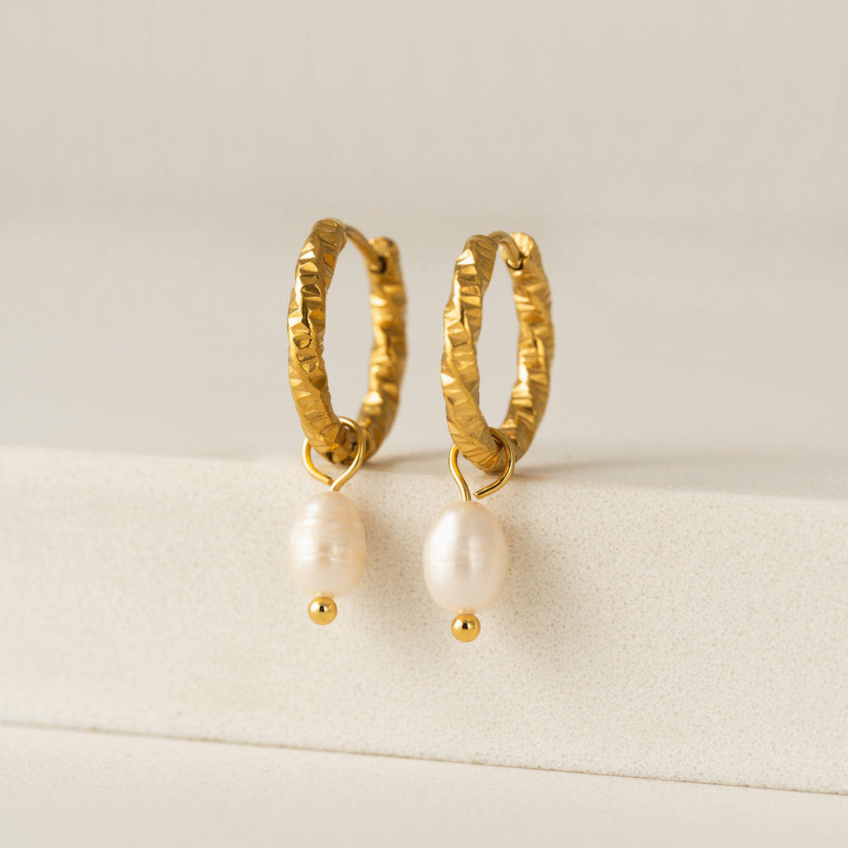 Lover's Tempo | Venus Pearl Drop Hoops Gold Earrings