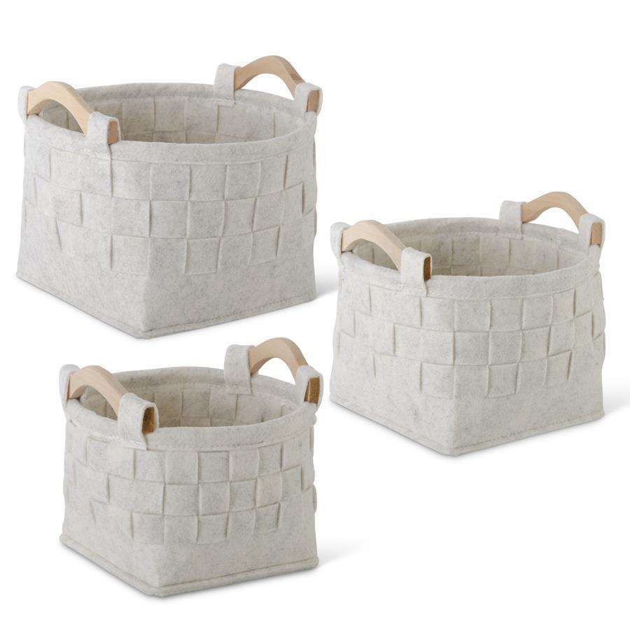 Round Woven Felt Baskets Cream Assorted Size