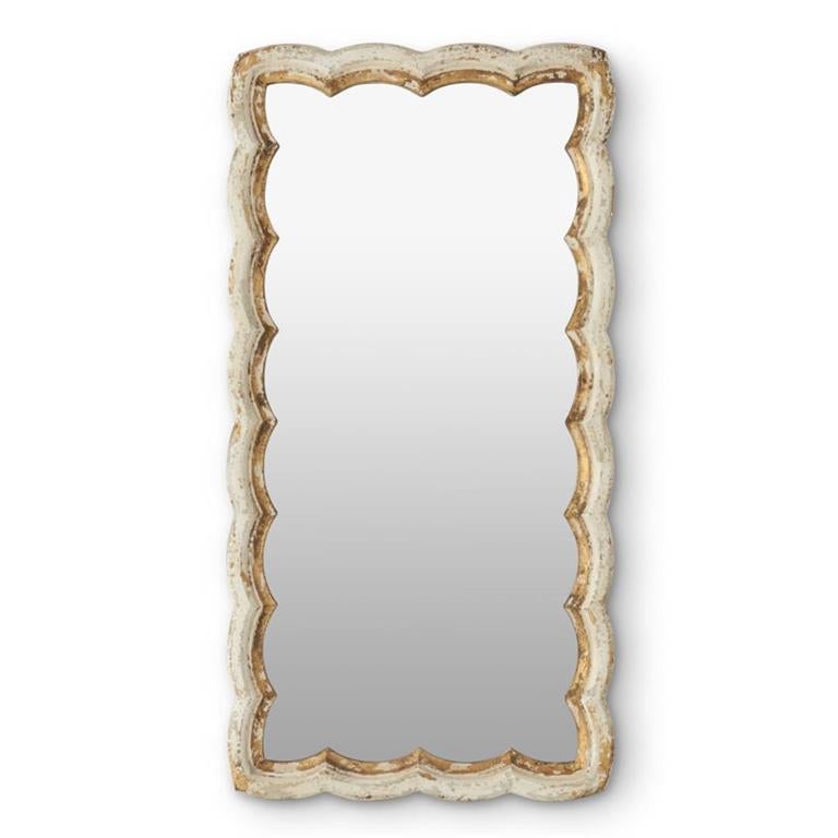 Mirror Rectangle Scalloped Edge Cream Gold Wood 39.25"