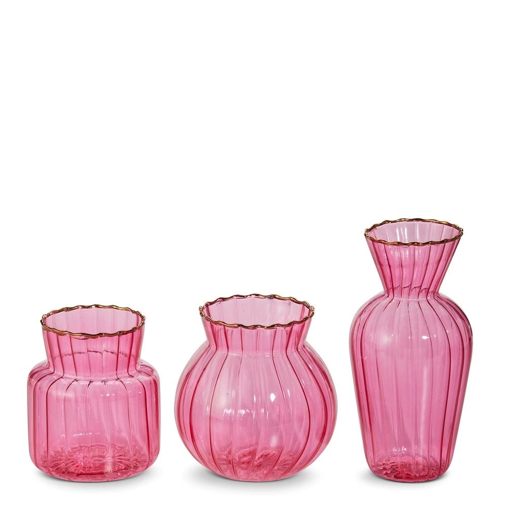 Vase Pink Glass Ribbed small
